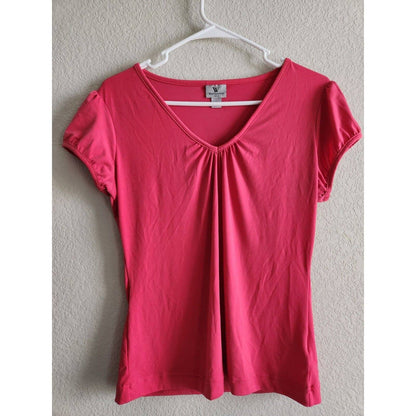 Vintage Worthington Womens Sz M V Neck Short Sleeve T Shirt Salmon Pink