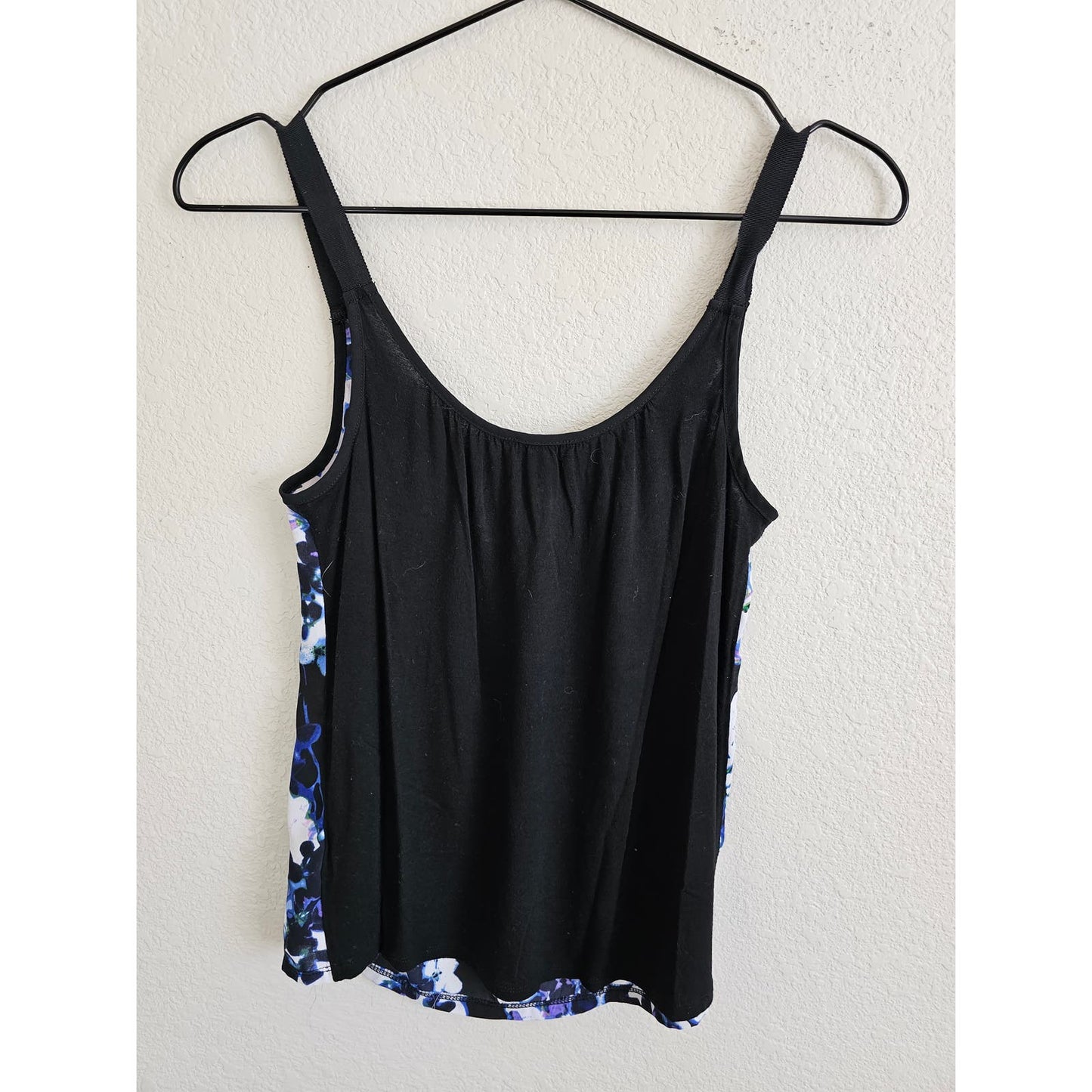 Express Womens Sz XS Sleeveless Blouse Blue Black Floral Zipper Front