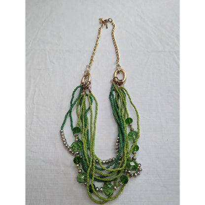 Vintage Multi Strand Seed Bead Necklace Green and Gold Chain