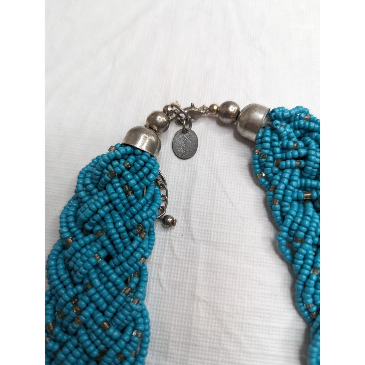 Vintage Multi Strand Braided Seed Bead Collar Statement Necklace Blue