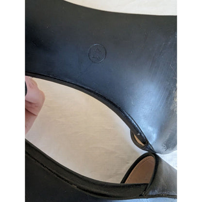 Kayla Womens Sz 41 Black Leather High Heels Block Heel Ankle Strap