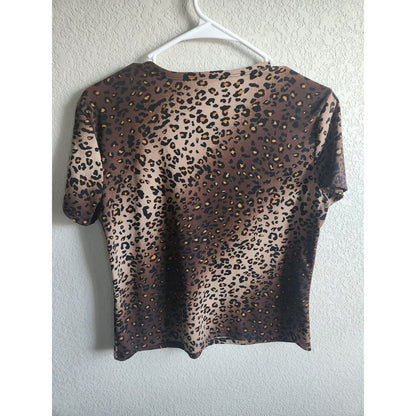 Vintage Kathie Lee Collection Womens Sz L Short Sleeve Leopard Print Blouse