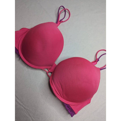 Vintage Body Candy Womens Sz 36D Bright Pink Heavily Padded Push Up Bra