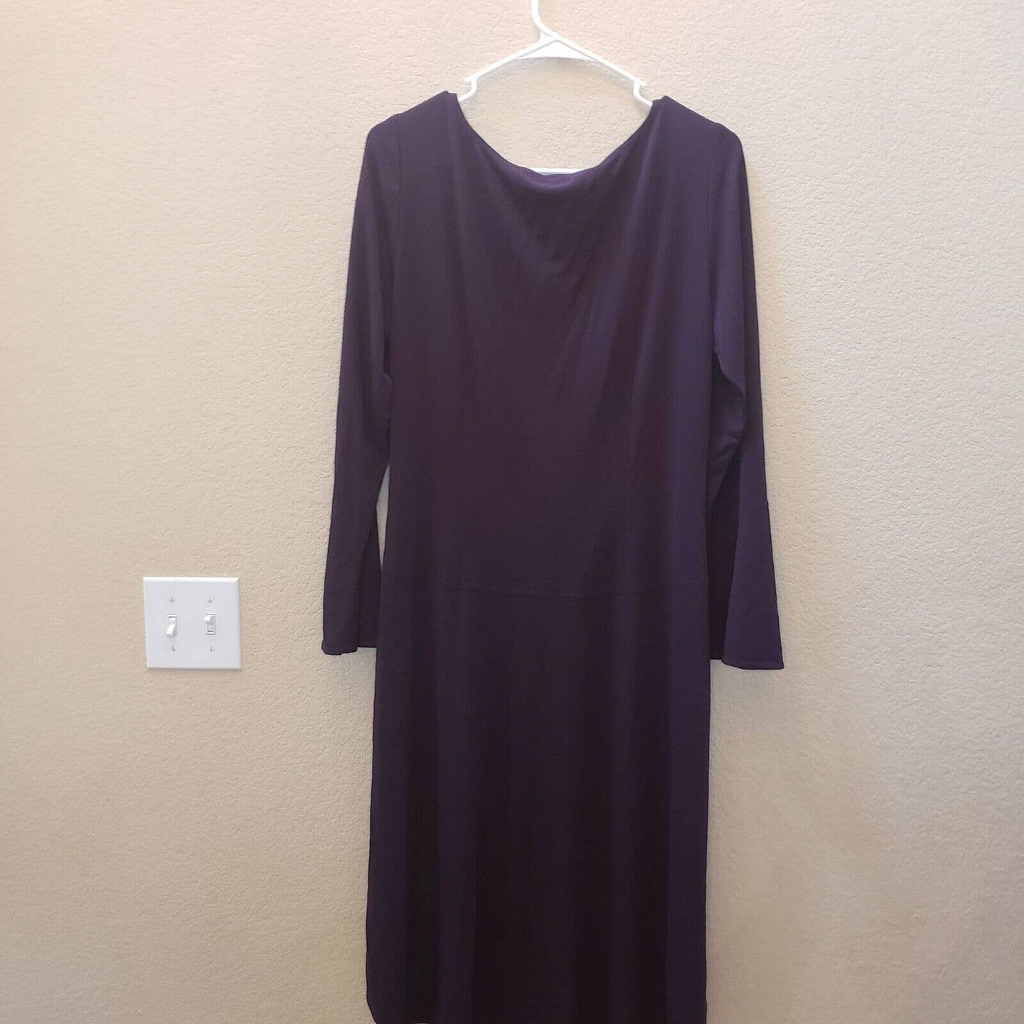 Adrianna Womens Sz 12 Long Sleeve Midi Dress Dark Purple