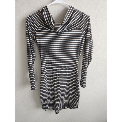 Ultra Flirt Womens Sz M Cowl Neck Mini Dress Gray Striped Ribbed