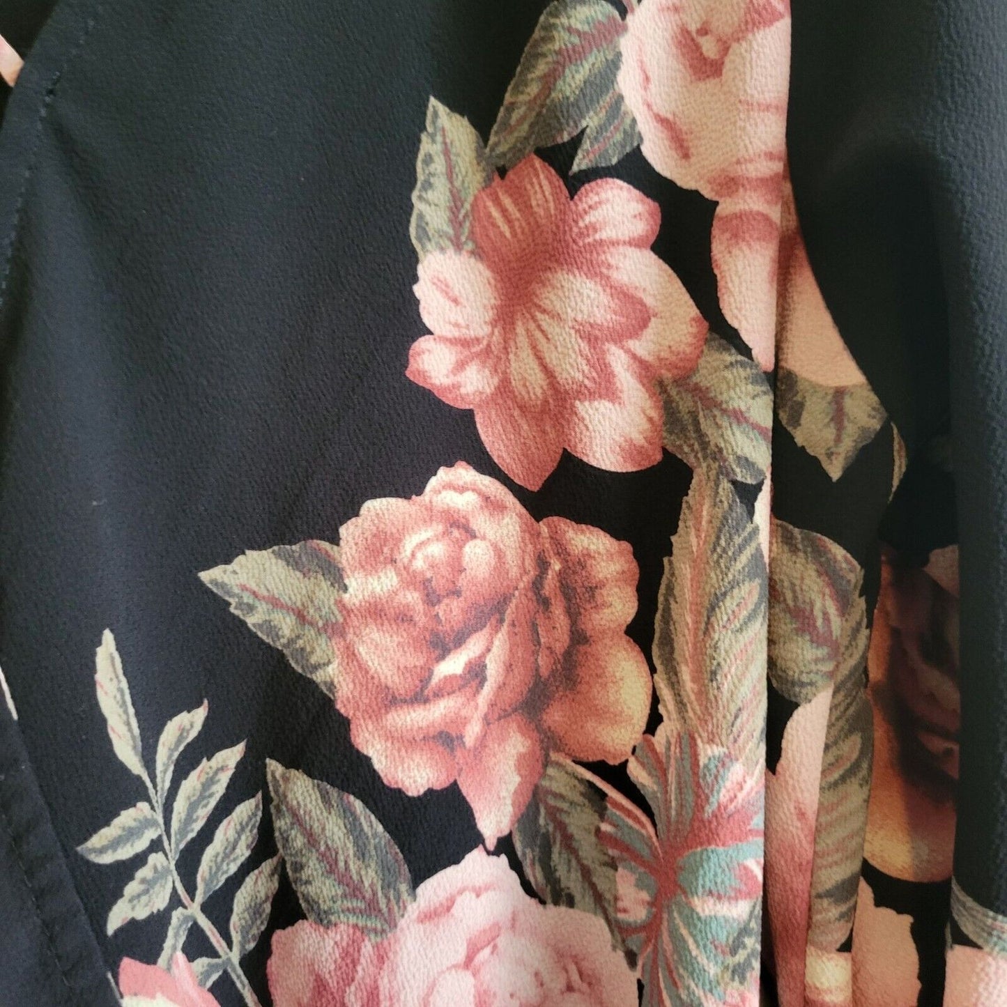 Fab'Rik Womens Sz M Black and Pink Oversized Blouse Floral