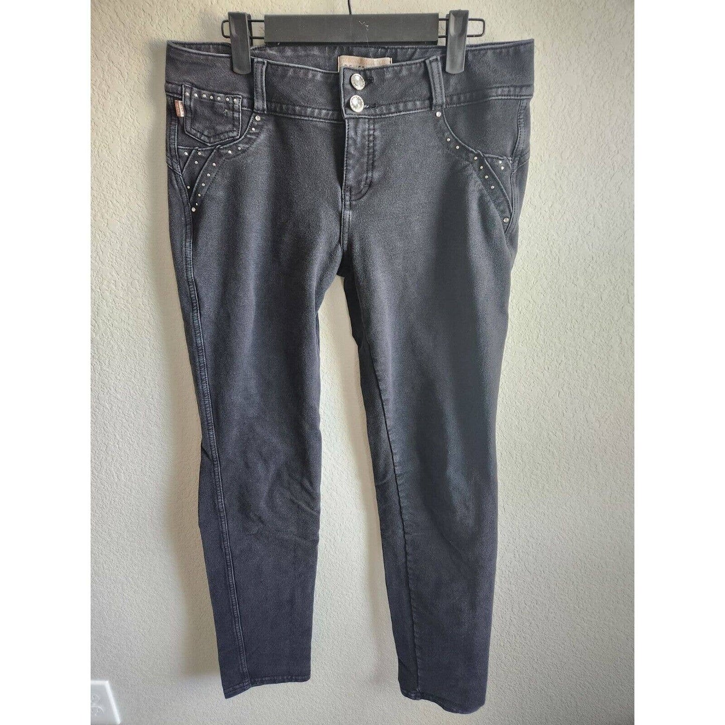 Beverly Jeans Juniors Sz 9 Skinny Jeans Black Gray Studded