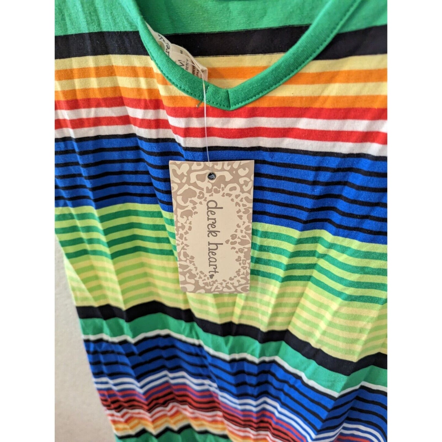 Derek Heart Womens Sz M Mini Dress Rainbow Striped Short sleeve NEW