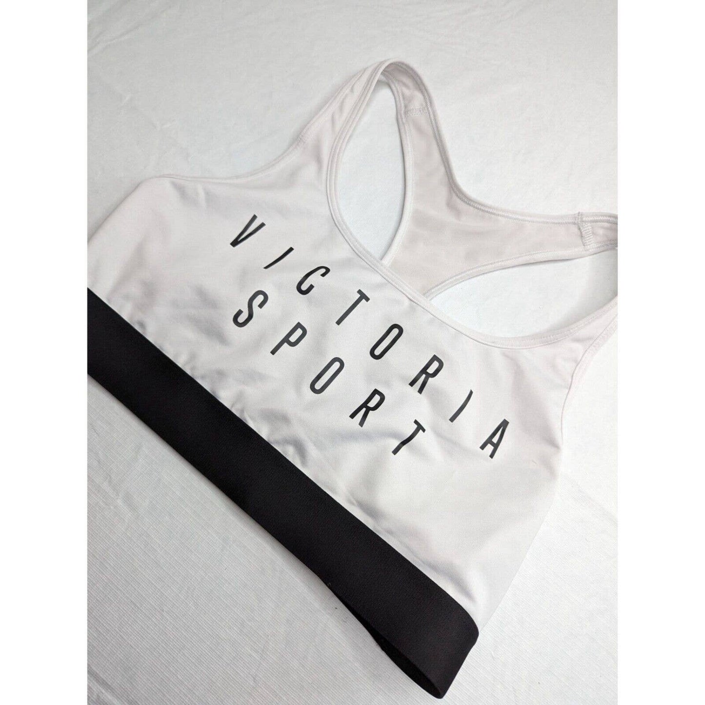 Victorias Secret Victoria Sport Sz M Racerback Sports Bra White Black Compressio