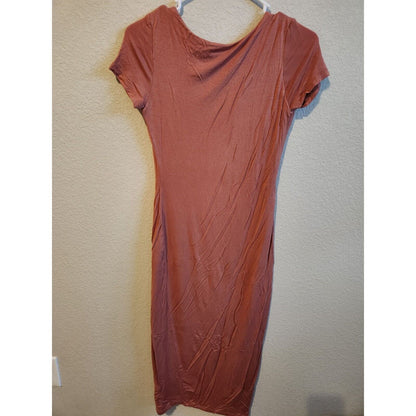 Popular Basics Womens Sz S Midi Shirt Dress Jersey Knit Red Brown Brick