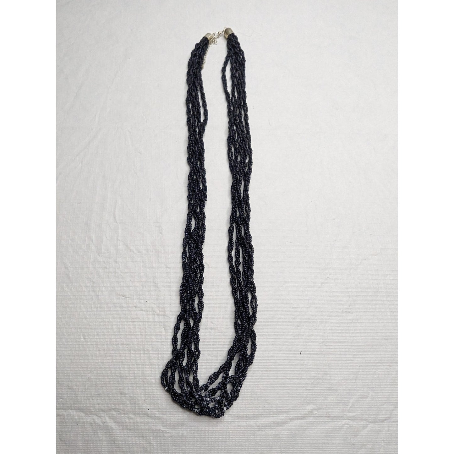 Vintage Mid Century Multi Strand Seed Bead Rope Style Necklace Dark Blue