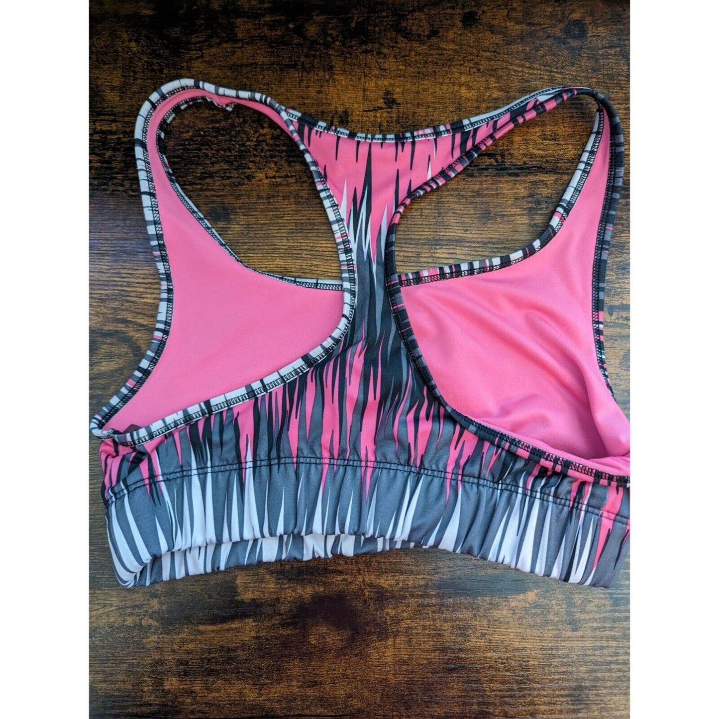 Womens Sz M Compression Sports Bra Pink and Gray Striped