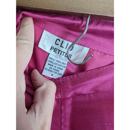 Clio Petites Womens Sz 4 100% Silk Pants Bright Pink 4P