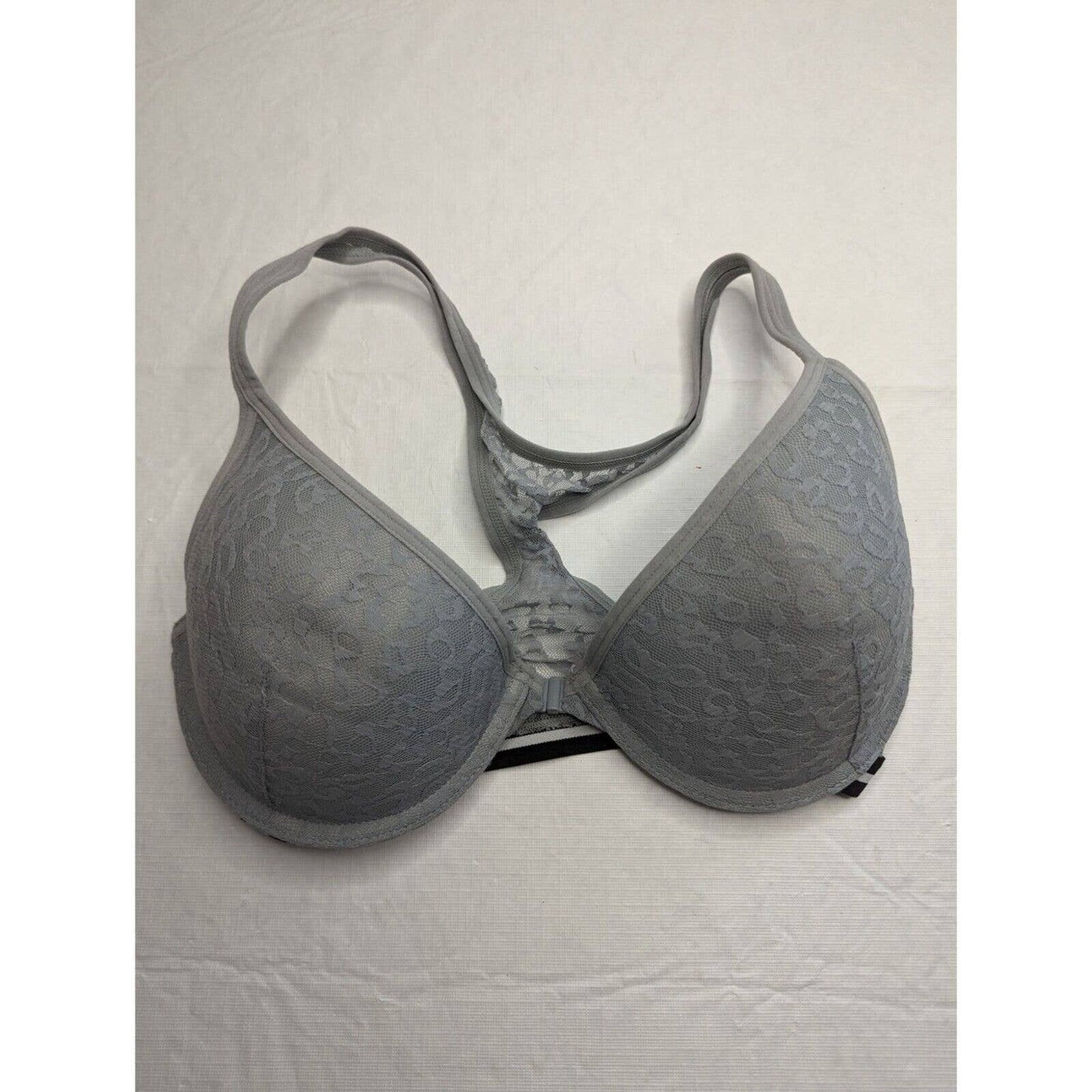 Fruit of the Loom Womens Sz 36D Gray Lace Front Clasp T Shirt Bra