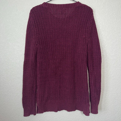 Nautica Womens Sz M Chunky Knit Cableknit Sweater Maroon Purple