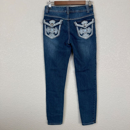 Faded Glory Womens Sz 4 Skinny Jeans Medium Wash Rhinestone Details