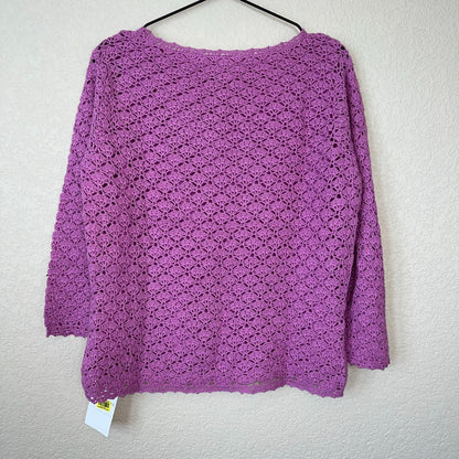 Emma James Womens Sz L Light Purple Crochet Knit Lightweight Sweater