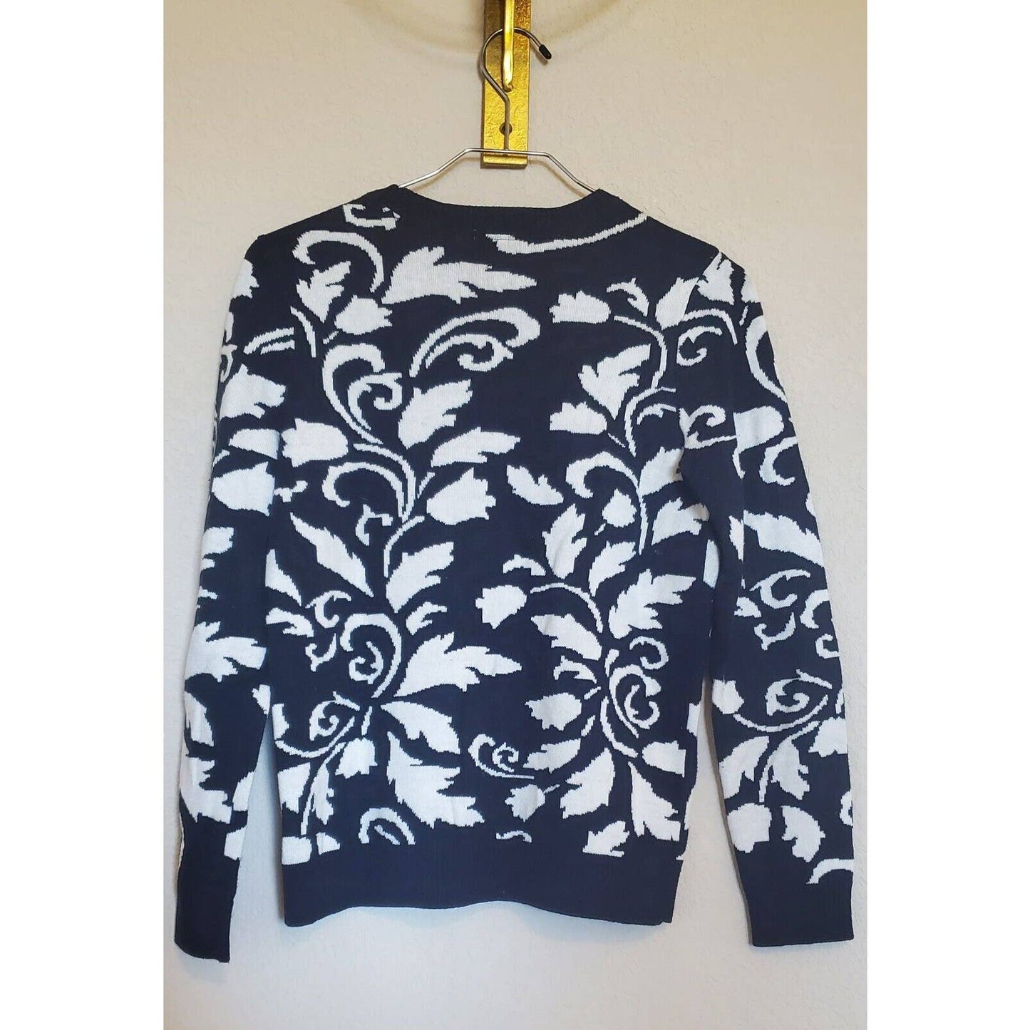 Charter Club Petite Womens PS Cotton Blend Crewneck Sweater Black White Floral