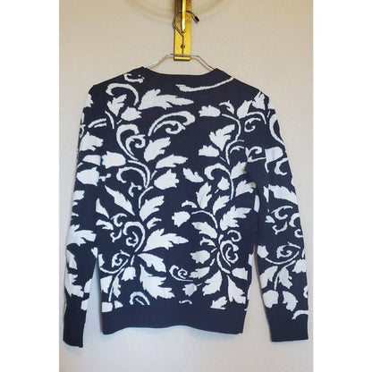 Charter Club Petite Womens PS Cotton Blend Crewneck Sweater Black White Floral