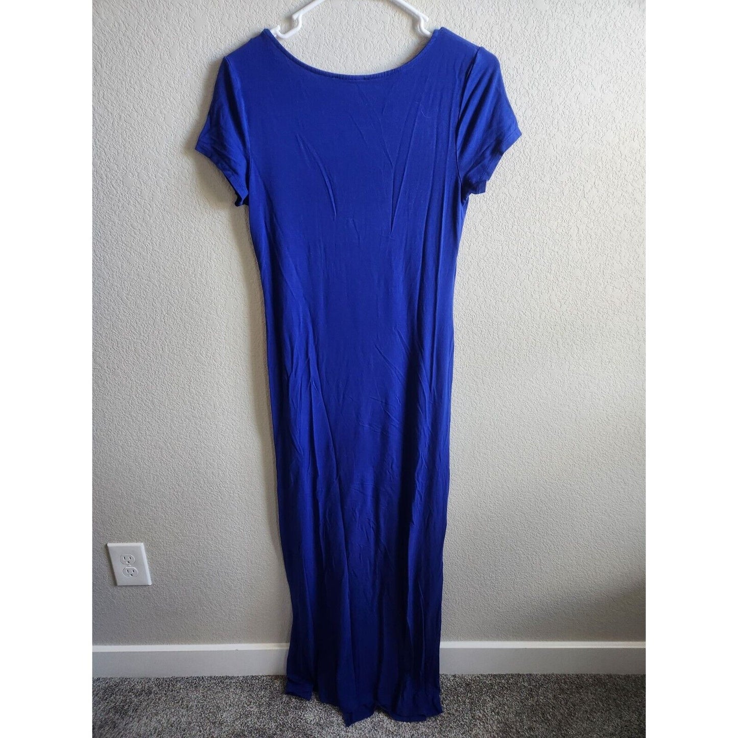 Forever 21 Womens Sz L Short Sleeve Shirt Dress Maxi Length Solid Blue