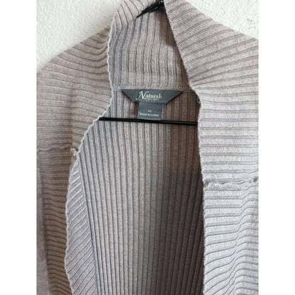 Natural Reflections Womens Sz M Open Front Cardigan Sweater Ribbed Taupe Beige