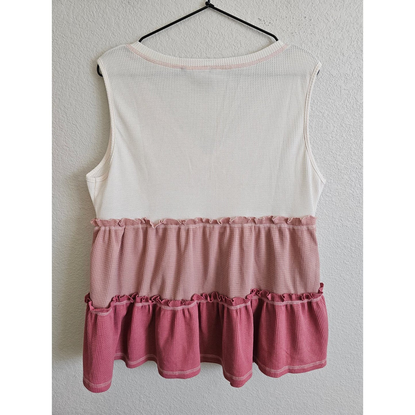 Bloomchic Sz XL (14-16) Pink Waffle Knit Sleeveless Blouse Babydoll Striped