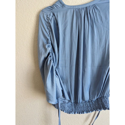 Philosophy Womens Sz S 3/4 Sleeve Light Blue Satin Blouse Tie sleeve