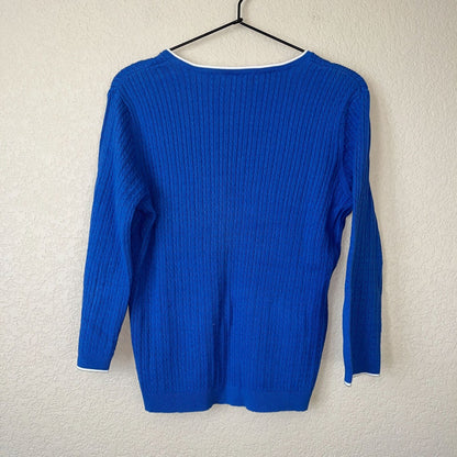 Lauren Ralph Lauren Womens Sz M 100% Cotton Blue V Neck Sweater