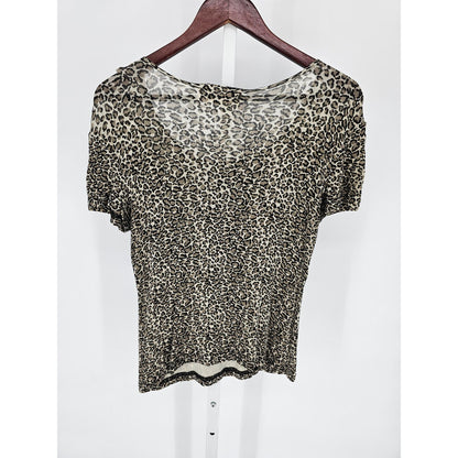 Vintage Christine Gerard Womens Sz M Short Sleeve Acetate Top Leopard Animal