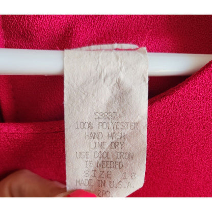 Vintage 1980s Womens Sz 16 Knee Length Belted Dress Hot Pink Sleeveless