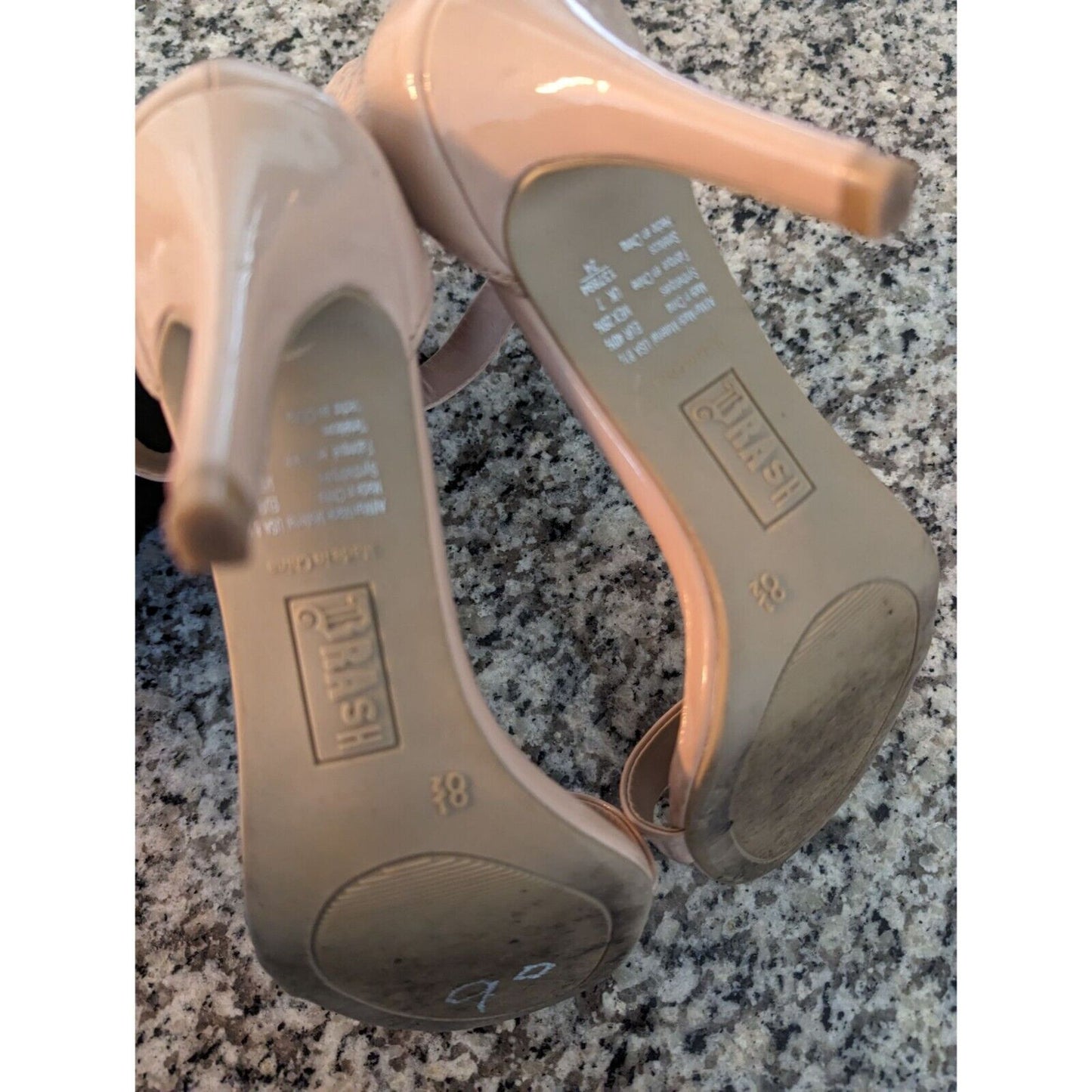 Trash Womens Sz 8.5 Light Blush Pink Patent Heels Ankle strap