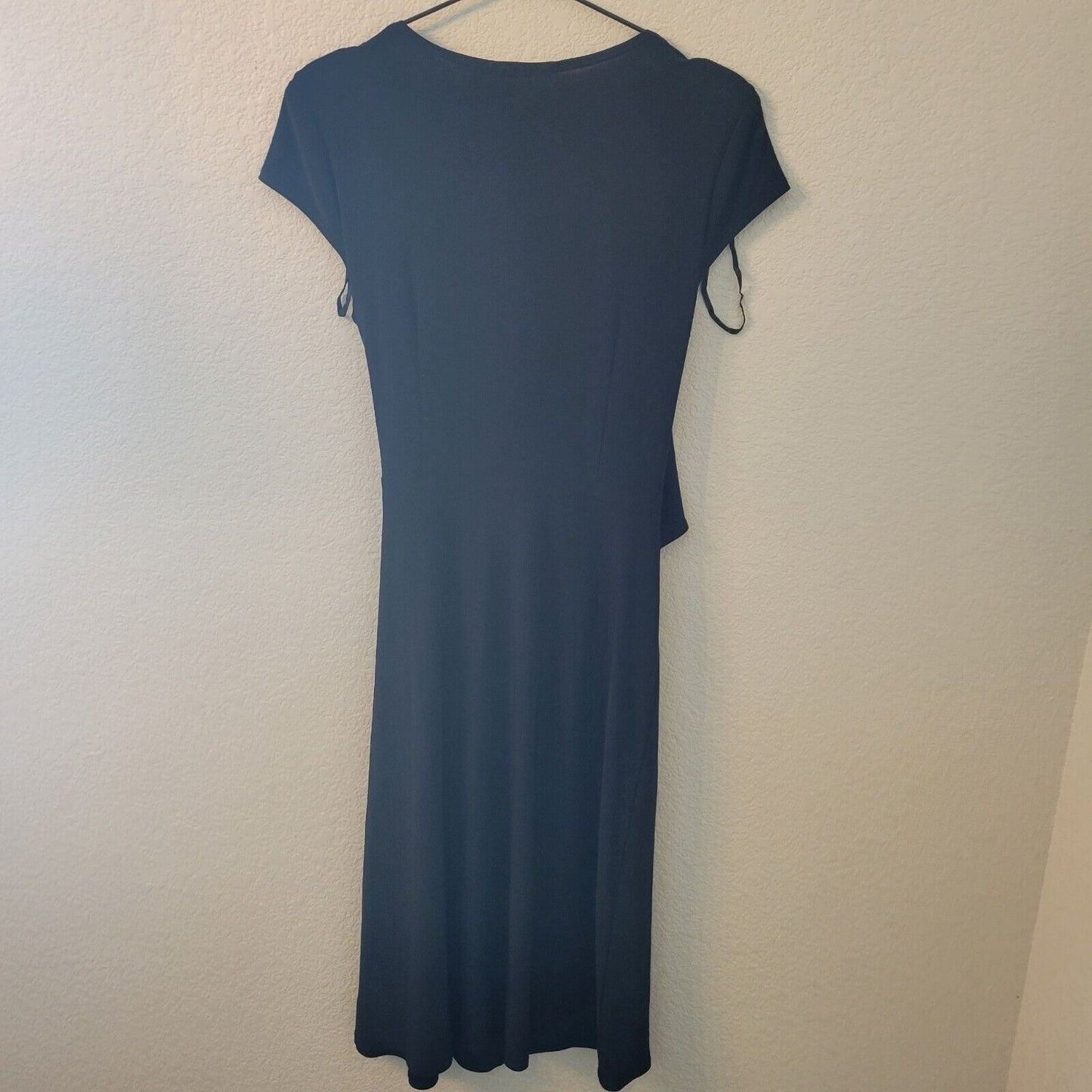 Evan Picone Womens Sz 6 Solid Black Midi Wrap Dress Vintage