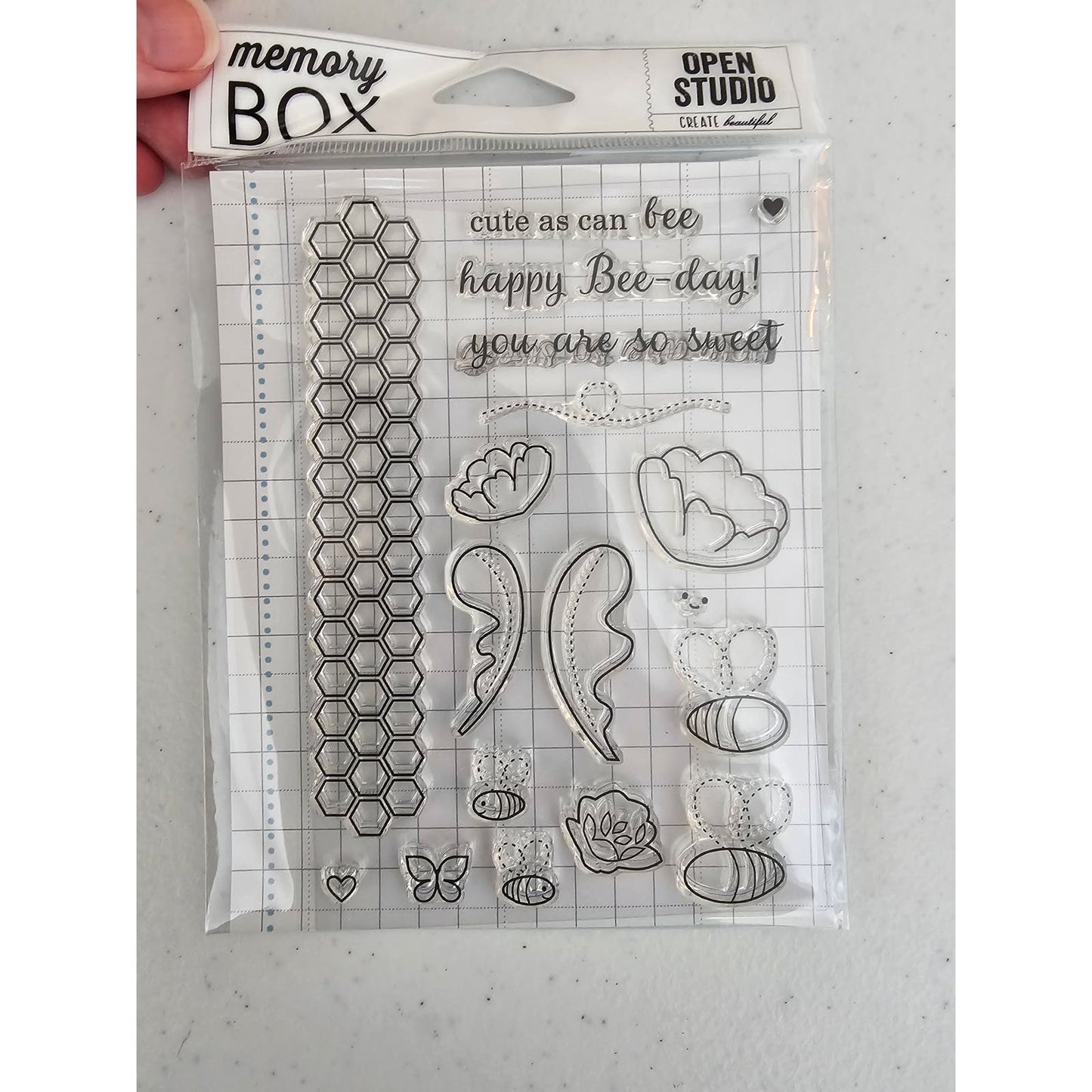 Memory Box Clear Rubber Stamp Set Bumblebee Bee Honeycomb