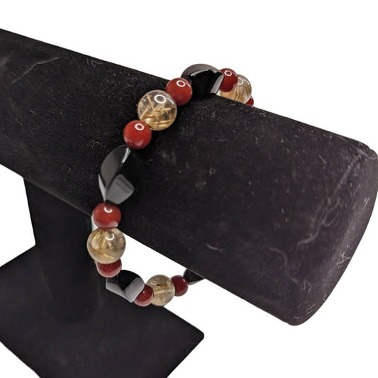 Vintage 1990s Magnetic Glass Beaded Single Strand Bracelet Black Red