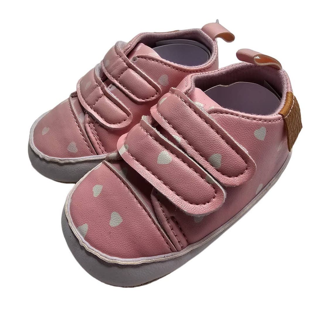 Baby Girls Sz 1 (0-6M) Tennis Shoes Pink and White Hearts NEW