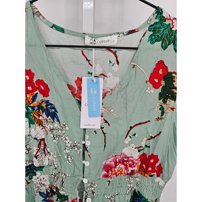 Cupshe Womens Sz L Maxi Length Swimsuit Coverup Sage Green Floral NEW