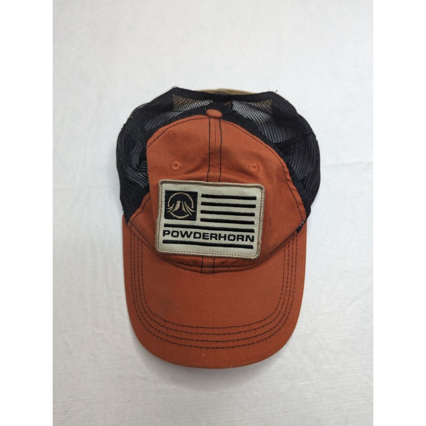Powderhorn Mens Snapback Trucker Hat Front Patch Orange Gear Headwear