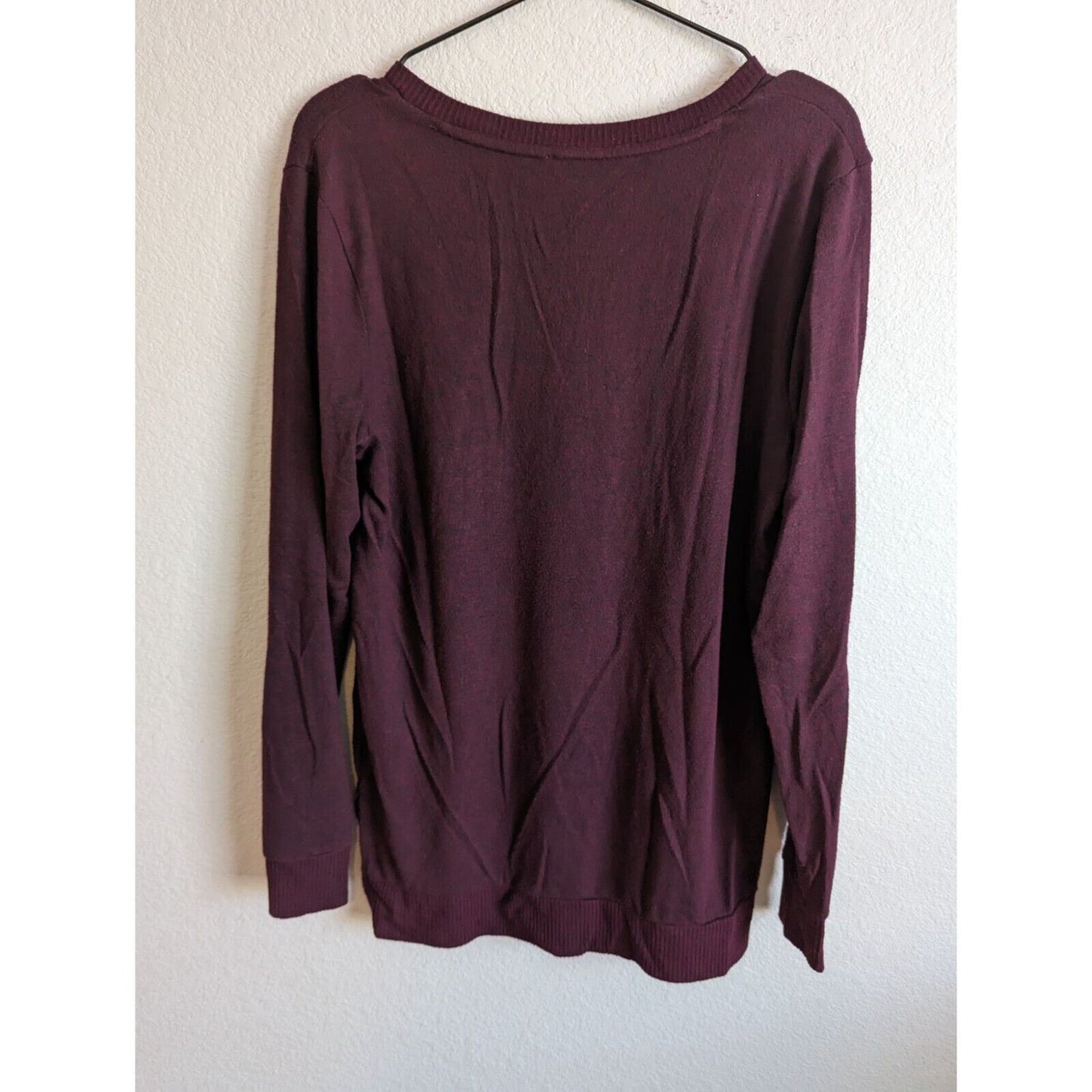 Lucky Brand Womens Sz S Oversized Slouchy Sweater Maroon Purple Side Slit