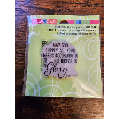 Stampendous Repositionable Cling Rubber Stamp May God Supply Glory Bible Verse