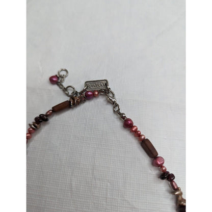 Vintage Y2K Mix Womens Single Strand Beaded Necklace Red Pink Stones