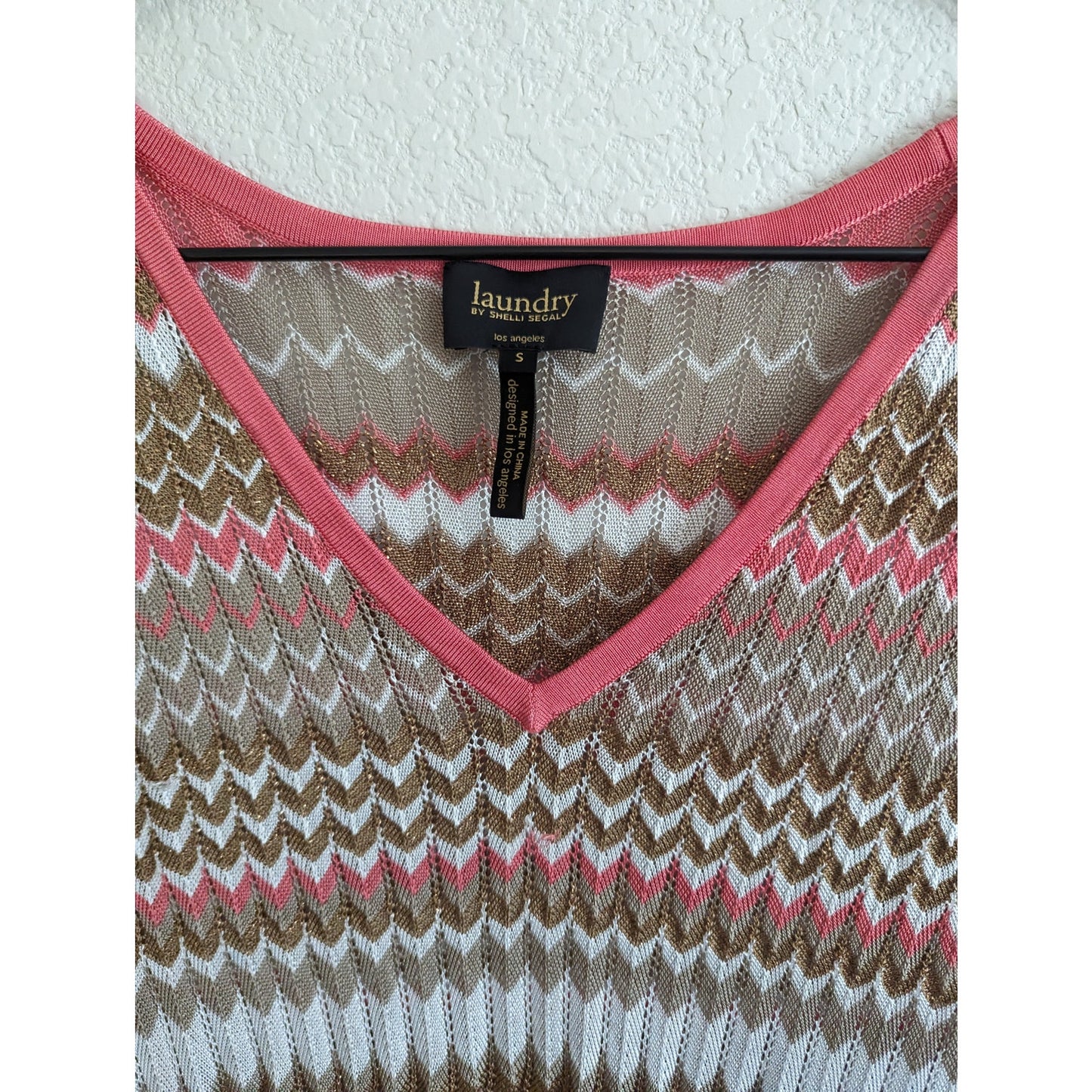 Laundry by Shelli Segal Womens Sz S Midi Dress Beige Pink Chevron Open Knit