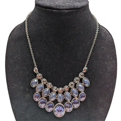 Vintage 1990s Womens Statement Rhinestone Gemstone Necklace Purple