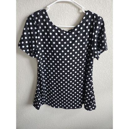 Vintage Star Vixen Womens Sz L Scoop Neck Blouse Polka Dot Black White