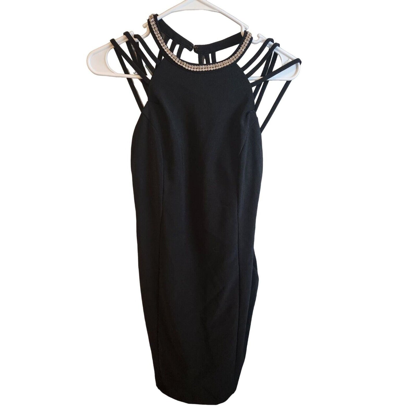 Vintage Emerald Sundae Womens Sz S Mini Dress Black Strappy Rhinestones