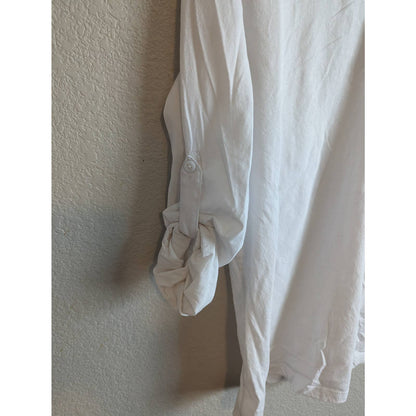 H&M Womens Sz M Tab Sleeve Long Sleeve T Shirt Solid White