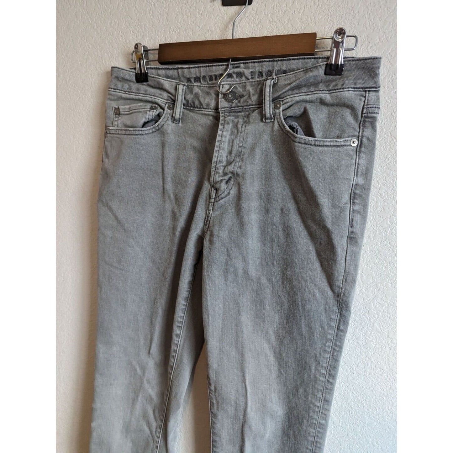 American Eagle Mens Sz 30x34 Airflex Skinny Jeans Gray Stonewash