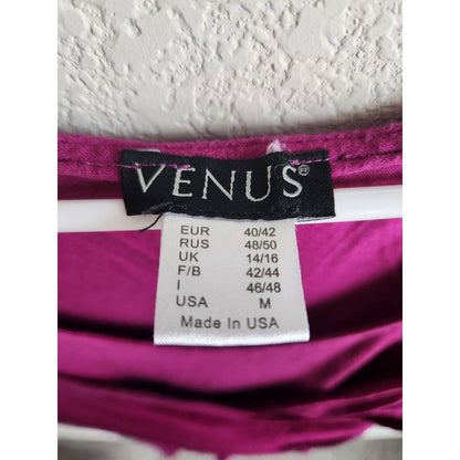 Venus Womens Sz M Tunic Length 3/4 Sleeve Blouse Draped Purple