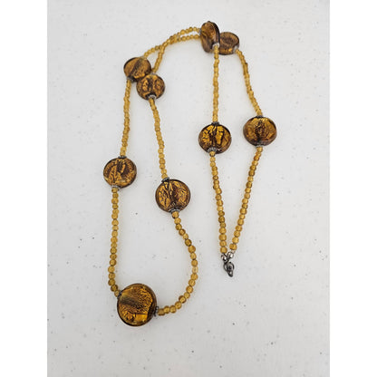 Vintage Mid Century Gold Glass Beaded Single Strand Necklace