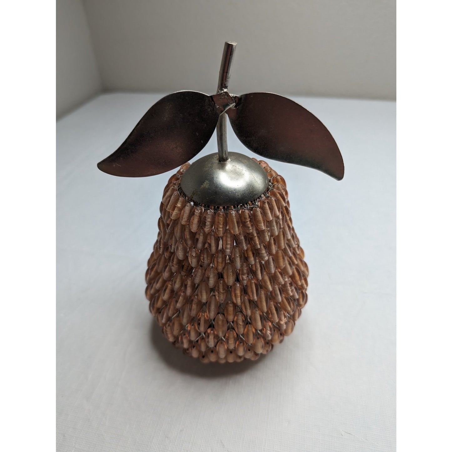 Vintage Mid Century Glass Beaded Tealight Candle Holder Pear Fruit