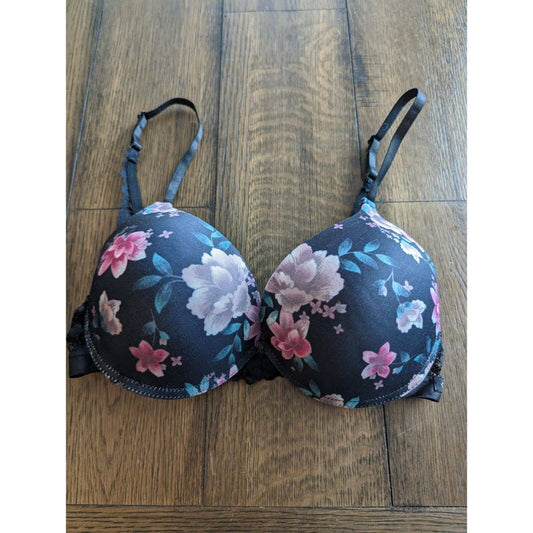 Nanette Lepore Womens Sz 36D PaddedPush Up Bra Black Floral